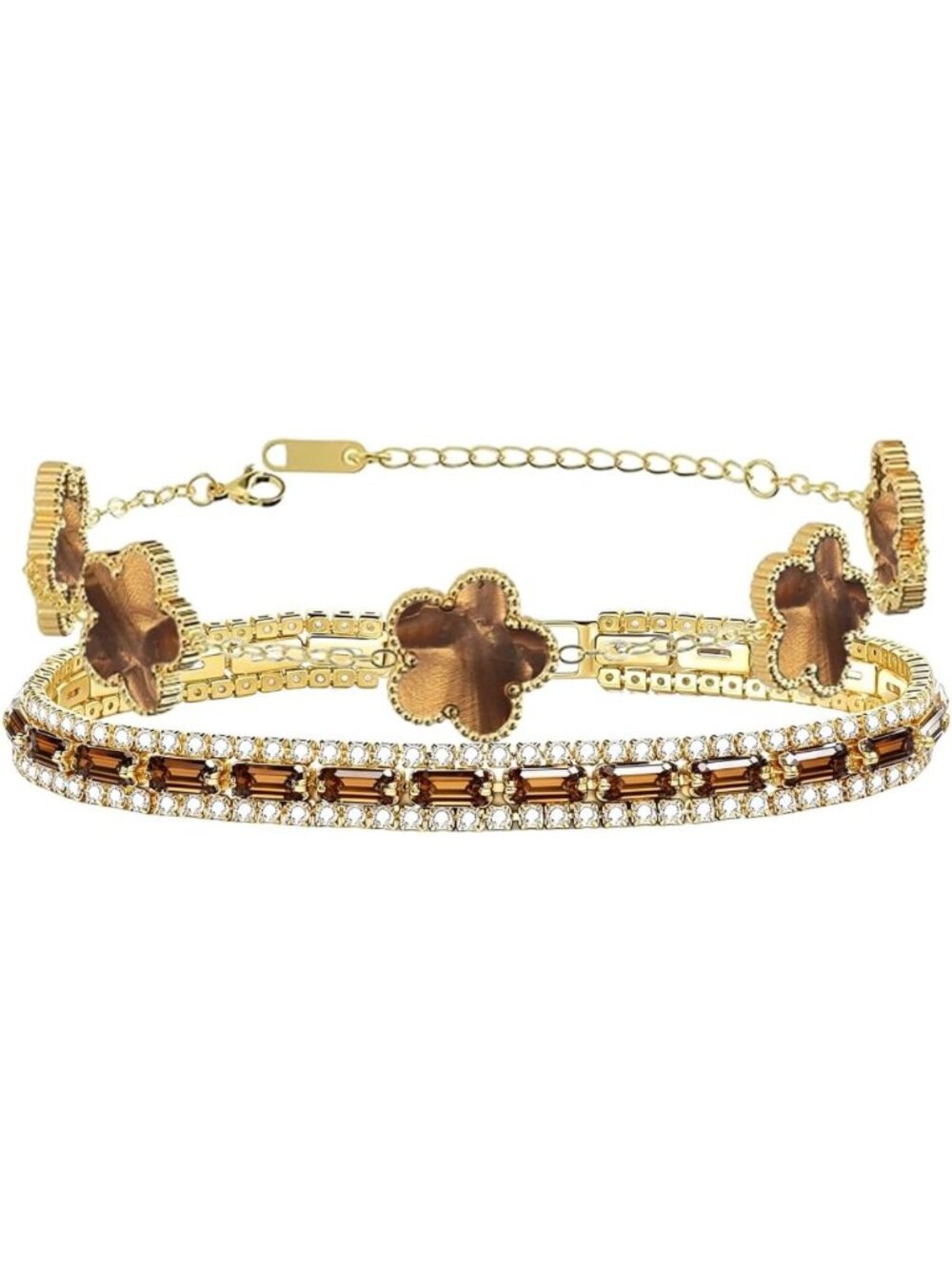 Multicolored CZ Tennis & Flower Stacked Bracelet Set - 2 Pcs Women's Jewelry